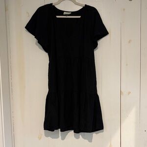 Linen blend flutter sleeve tiered dress